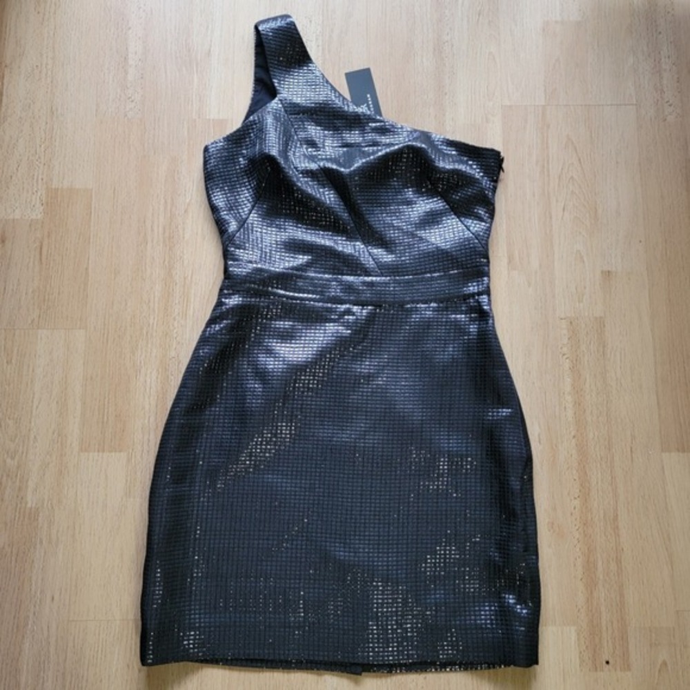 NWT Banana Republic Monogram Black One Shoulder Sequin Grid Dress Size‎ 8